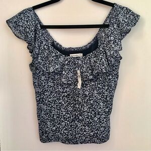 NWT Abercrombie & Fitch Navy Floral Ruffle Sleeveless Blouse